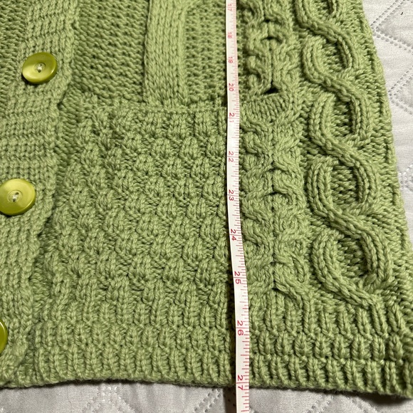 Kilronan Knitwear Womens Sweater Cardigan S 100% Wool Aran Knit Green Ireland - Picture 6 of 7